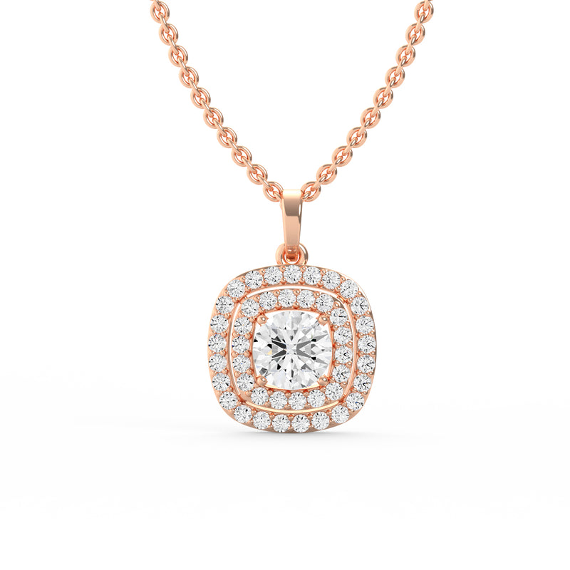 Cushion Double Halo Diamond Pendant