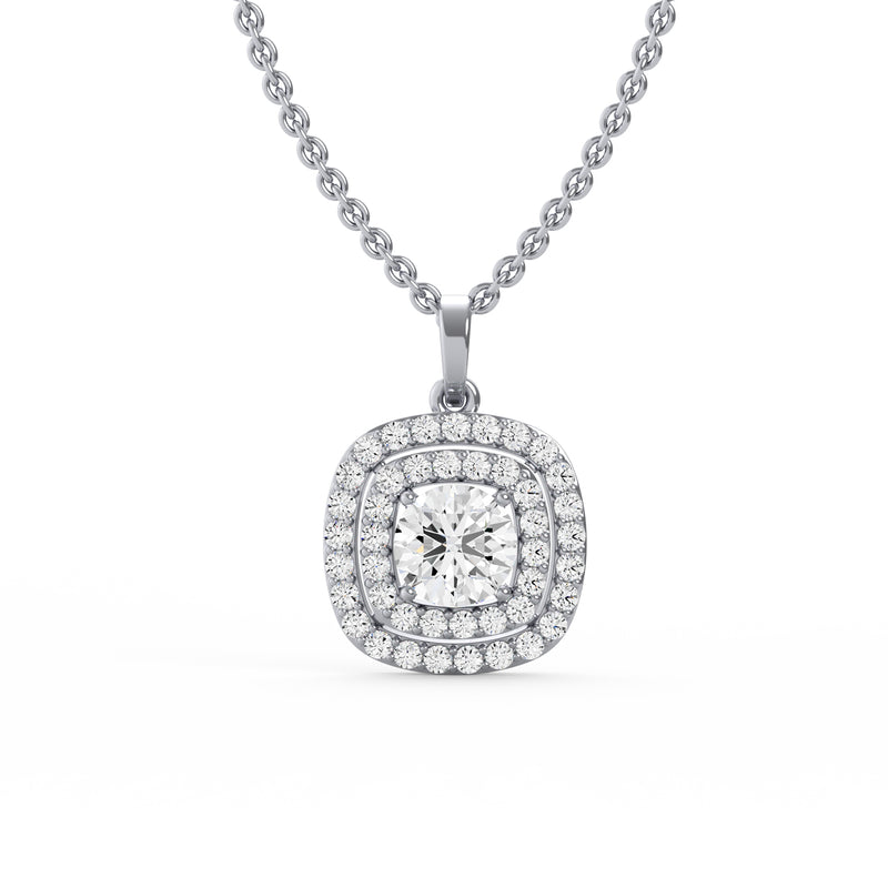 Cushion Double Halo Diamond Pendant