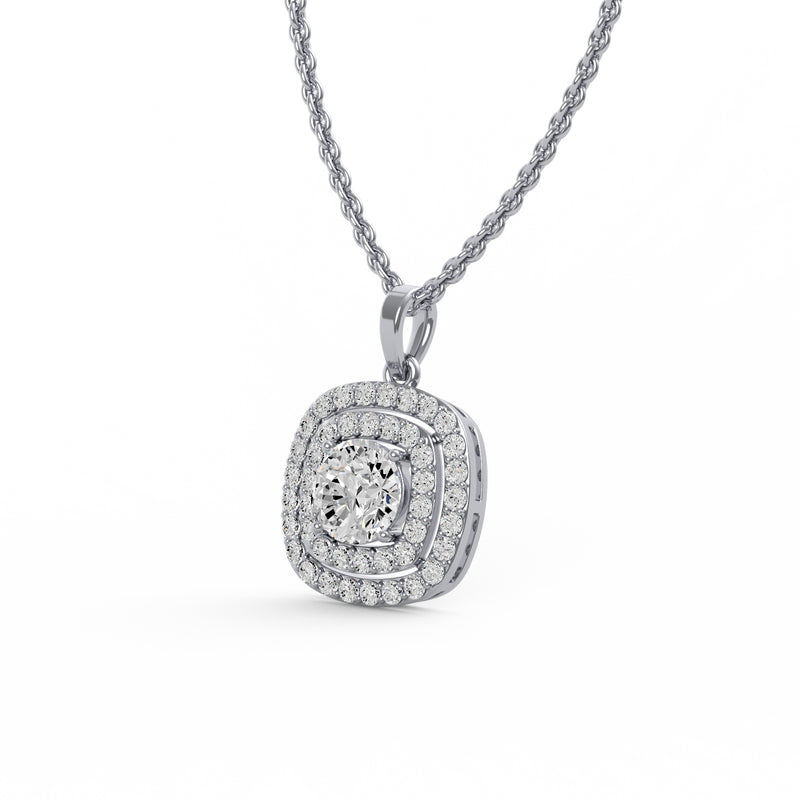Cushion Double Halo Diamond Pendant