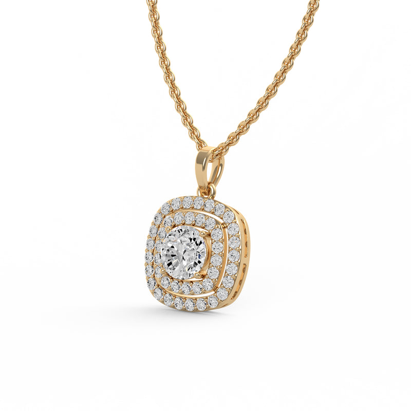 Cushion Double Halo Diamond Pendant